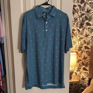 Men's Blue Polo Shirt with Flamingo Print